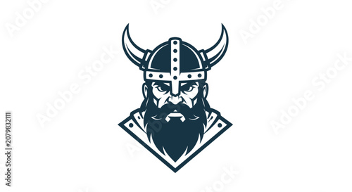 Quadro em tela Fierce viking head wearing traditional horned helmet