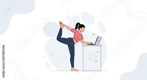 Woman Doing Yoga While Working on Laptop - Balancing Work and Wellness