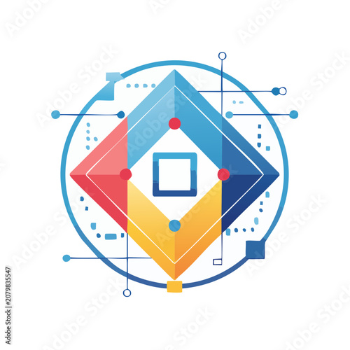 Colorful Geometric Compass with Arrows and Dots
