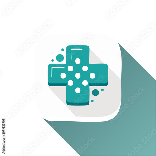 Teal medical cross icon with shadow