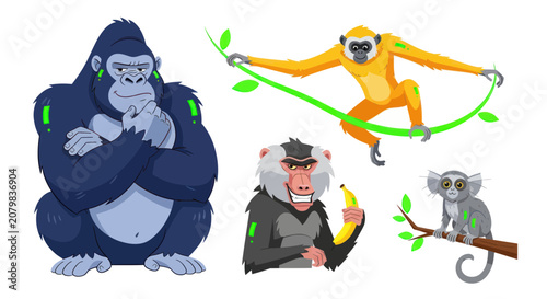Canvas Print Primate characters collection featuring gorilla baboon and gibbon