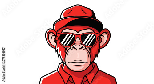 Canvas Print Cool chimpanzee mascot wearing red hat and sunglasses