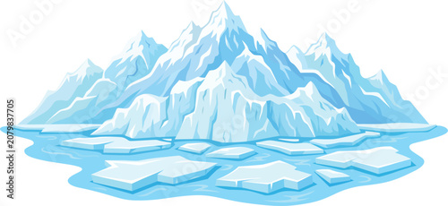 Arctic glacier with frozen icebergs and floating ice floes winter cartoon nature design vector