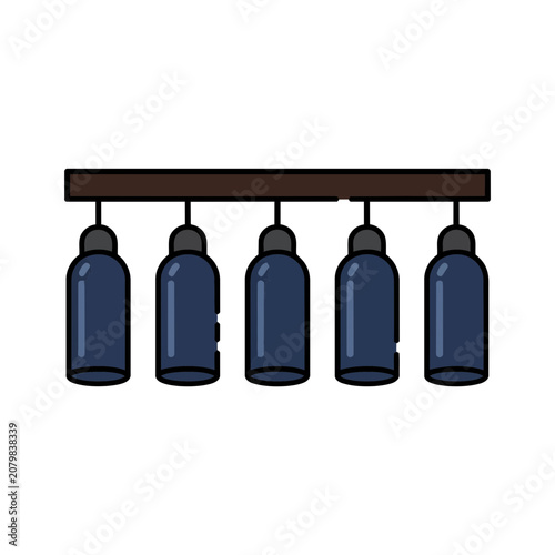 Flat illustration of five hanging light bulbs