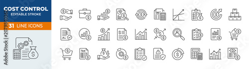 Cost Control and Financial Management Line Icon Set – Business Expense and Budgeting Vector Symbols