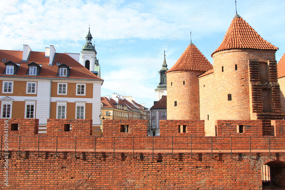Fototapeta premium The Barbican and Old Town of Warsaw, Poland