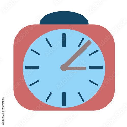 Modern cute square alarm clock vector icon in pastel red and blue. Perfect minimalist design for apps, planners, and web decor.