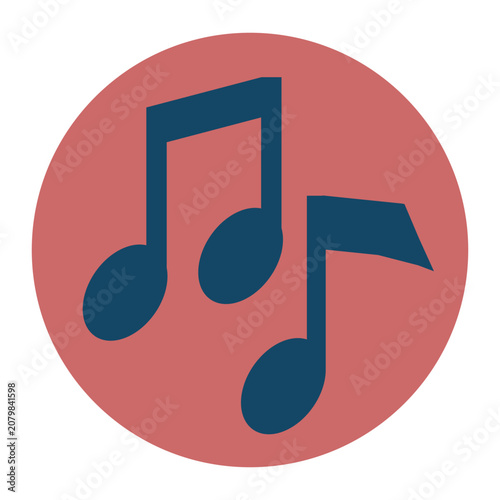 Minimalist music notes icon vector graphic. Features blue musical notes inside a pink circle badge design. Perfect for app logos, stickers, and creative branding.