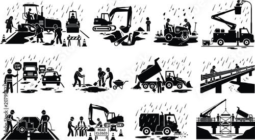 Fotografija Construction crew working with heavy machinery on-site
