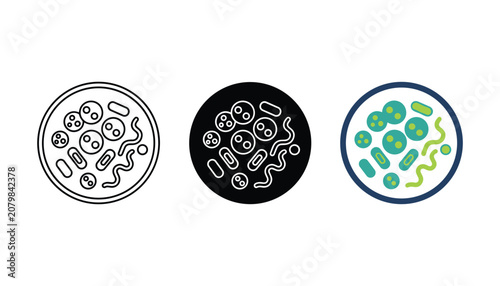 Canvastavla Microscopic bacteria and viral cells inside a petri dish circular frame vector i