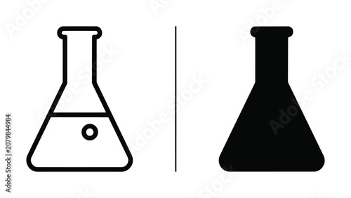 Simple black and white line art conical flask icons on white background