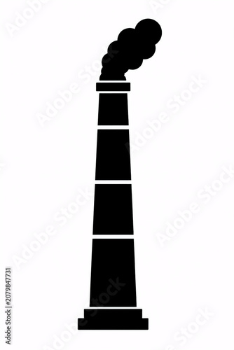 Silhouette of an Industrial Chimney Isolated on White Background