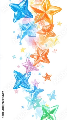 Floating Rainbow Glossy 3D Star Confetti Border