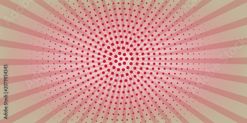 Pink Retro Halftone Burst Background With Radial Rays and Vintage Pop Art Dots