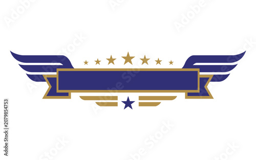 Winning element vector emblem with wings and stars for award ceremony