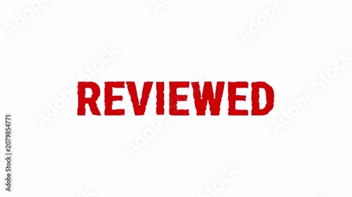 Reviewed Rubber Stamp Animation with Red Ink on Transparent Background. Professional Alpha Channel 4K