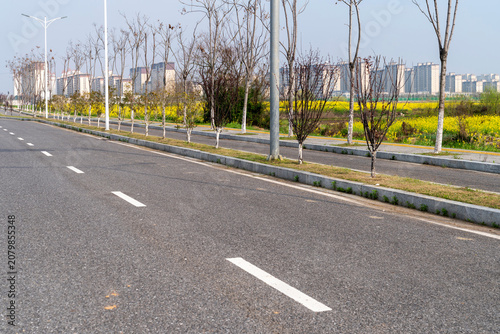 Empty urban road and buildings in the city