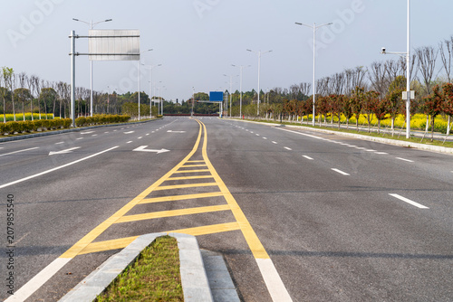 Empty urban road and buildings in the city