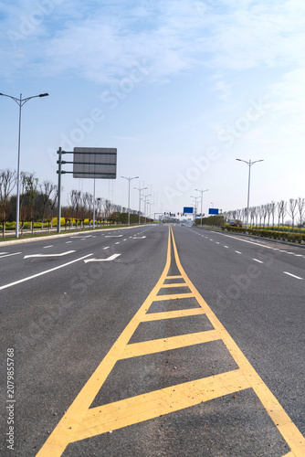 Empty urban road and buildings in the city