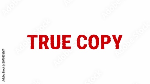 True Copy Rubber Stamp Animation with Red Ink on Transparent Background. 4K Motion Graphic