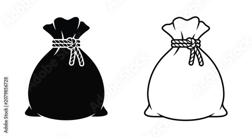 Quadro su tela Two depictions of a tied sack with drawstring one solid and one outline on a whi