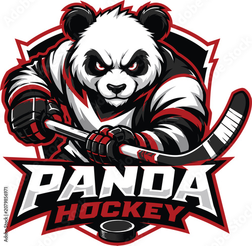 Fierce Panda Hockey Mascot Logo Vector with Shield Emblem for Esports Team Branding