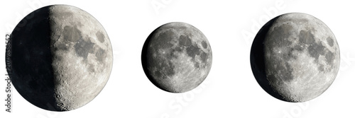 Foto Moon Phases Collection: Isolated Realistic Lunar Cycle Views Showing Crescent to