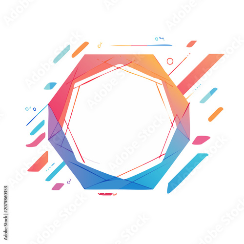 Colorful geometric hexagon with abstract elements