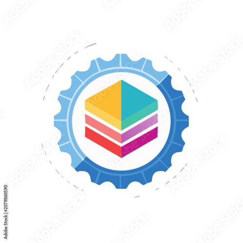 Gear with Colorful Layered Pyramid Icon