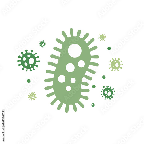 Green Bacteria and Virus Flat Vector Illustration