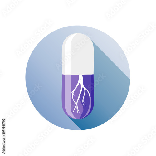 Purple capsule with plant roots icon