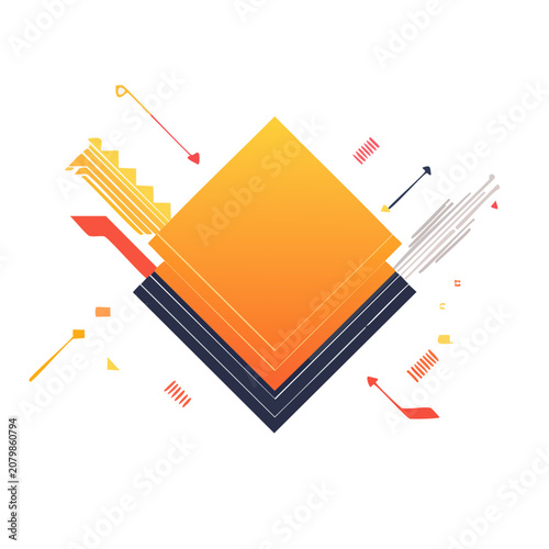 Abstract stacked squares with arrows and lines vector