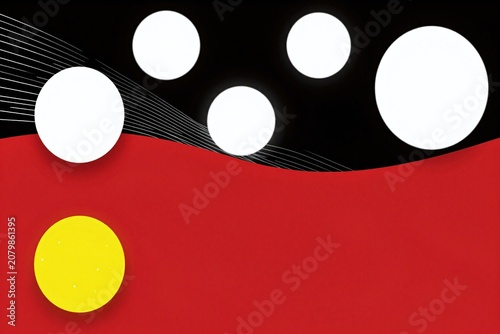 A black background with red, yellow, and gray shapes