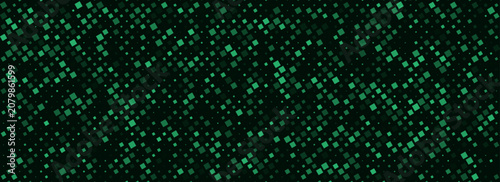 Abstract digital background with scattered green squares on dark surface. Modern tech style pattern representing data, pixels, and network flow.eps10 ilustration