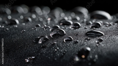 Water droplets on dark fabric