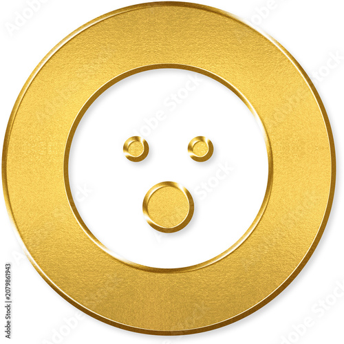 Bilde på lerret Surprised face emoji icon with gold metallic 3D coin badge for surprised face, s