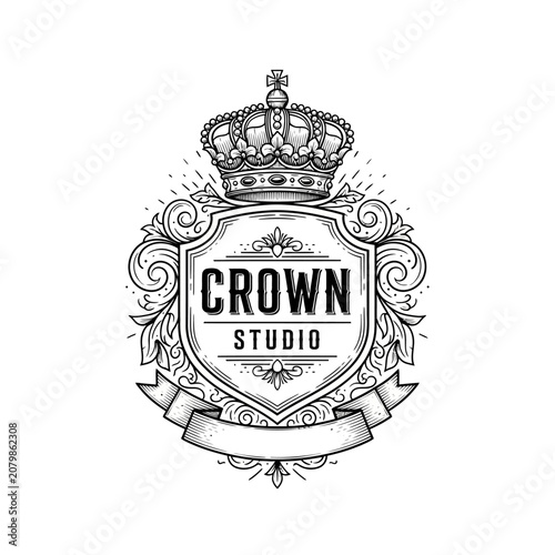 Crown studio crest with royal crown for luxury premium company jewelry boutique hotel logo design