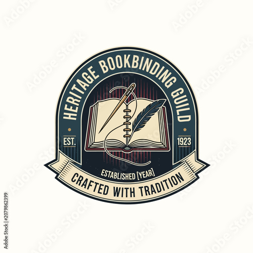 Tablou pe pânză Heritage bookbinding Guild with book quill for traditional literature publishing