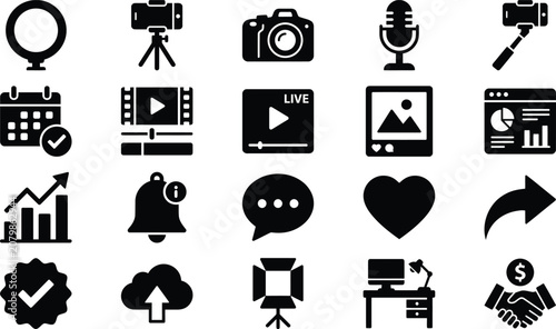 Obraz na płótnie Professional set of black vector icons representing social media marketing and d