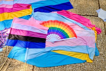 Pride Flags and Rainbow Fan on Pavement (Mexico City, CDMX, Mexico)

