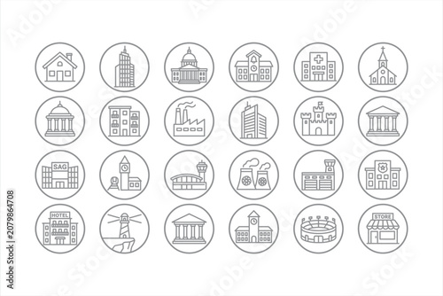 Vector Building and Structure Outline Icons