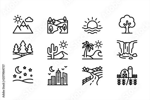 Nature and City Landscape Icon Set
