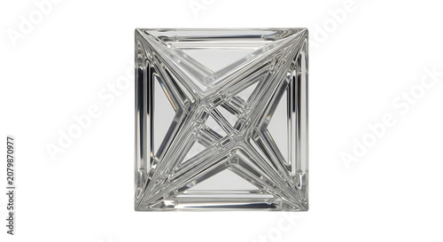 Clear crystal prism with geometric facets and internal reflections on transparent background faceted glass reflection light shape