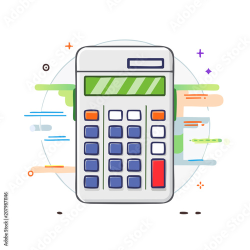Flat vector illustration of a calculator with colorful buttons