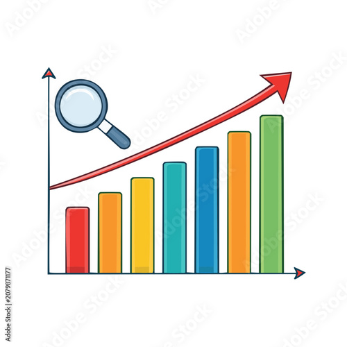 Flat vector illustration of growth chart with bars and arrow