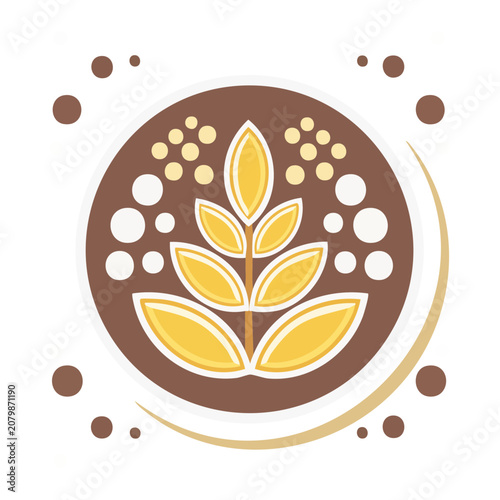 Flat wheat icon with circular frame and scattered dots