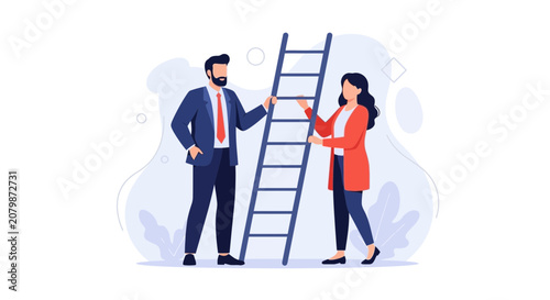 Business Professionals Climbing Ladder Together Representing Teamwork, Growth, and Career Advancement