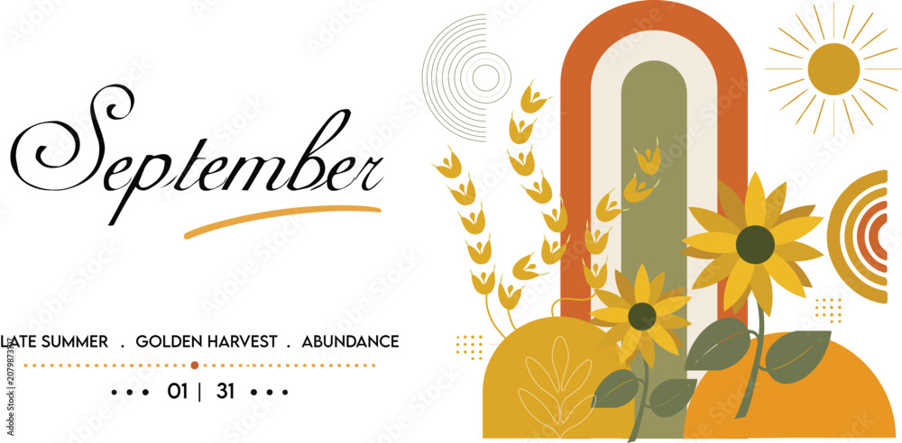 Obraz premium October Halloween banner with pumpkins and bats, cozy autumn season background, flat vector illustration for social media and fall events