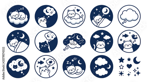 Obraz na płótnie Cute Cat Sleepy Night Dream Icons Set