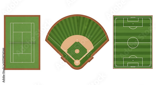 Aerial views of a tennis court baseball field and soccer pitch on transparent background view sport sports
